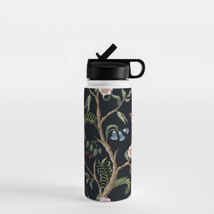 Tropical Chinoiserie Dark Peony Floral Water Bottle Gallery Image 1