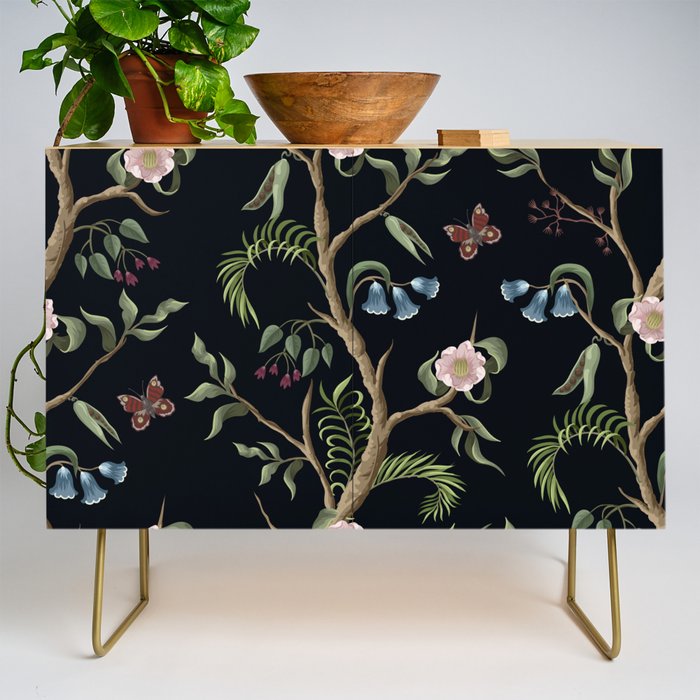 Tropical Chinoiserie Dark Peony Floral Credenza Gallery Image 1