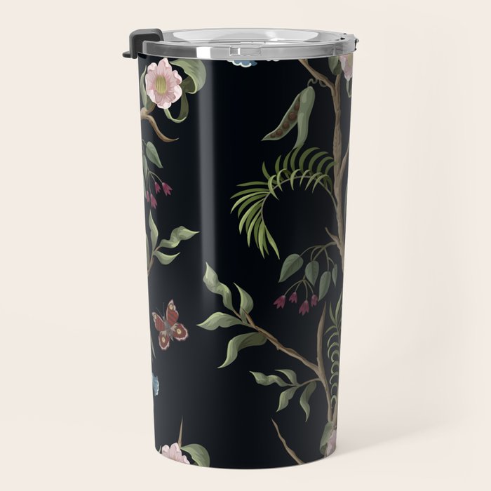 Tropical Chinoiserie Dark Peony Floral Travel Mug Gallery Image 3