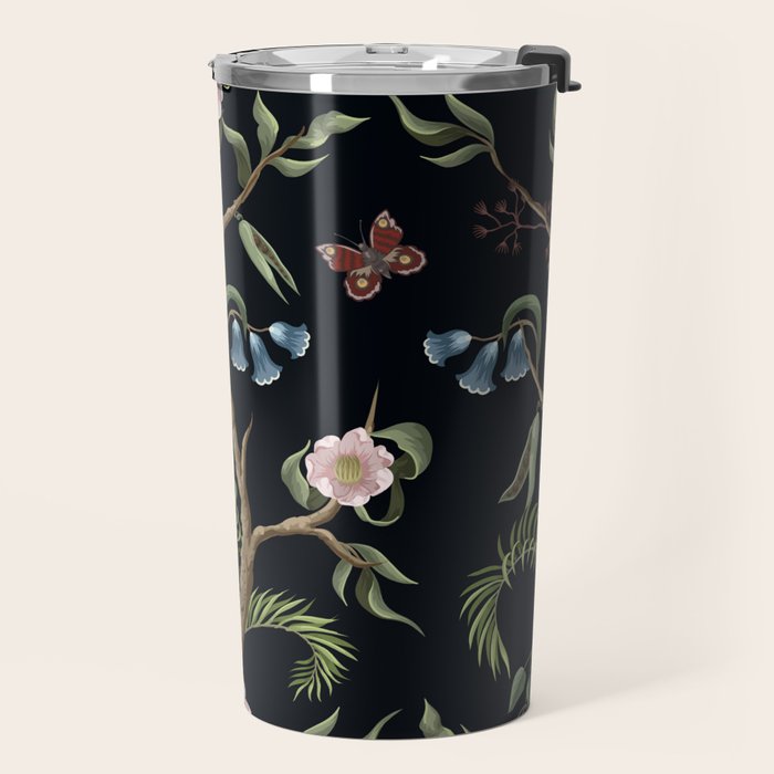 Tropical Chinoiserie Dark Peony Floral Travel Mug Gallery Image 2