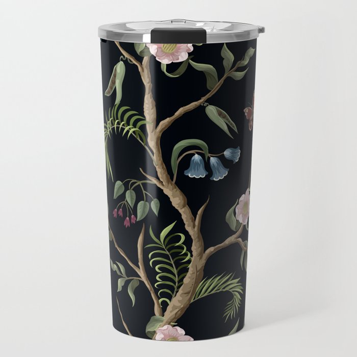 Tropical Chinoiserie Dark Peony Floral Travel Mug Gallery Image 1