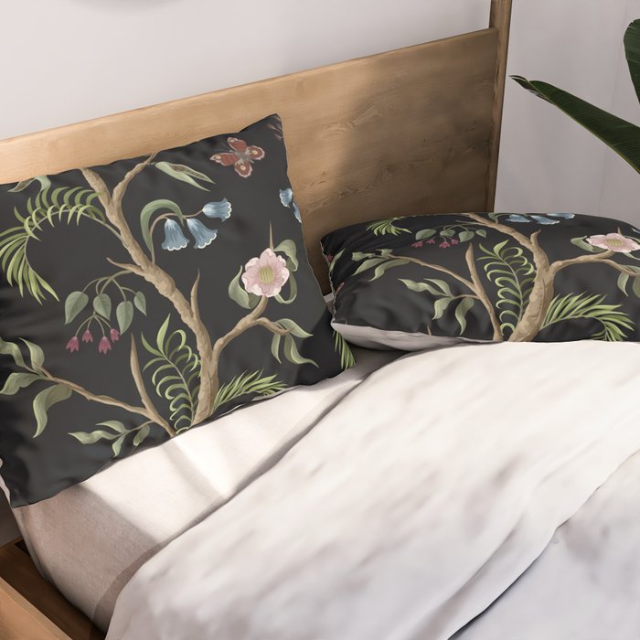 Tropical Chinoiserie Dark Peony Floral Pillow Sham Gallery Image 2