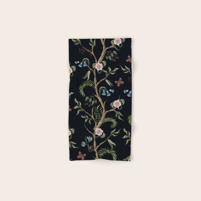Tropical Chinoiserie Dark Peony Floral Bath Towel Gallery Image 1