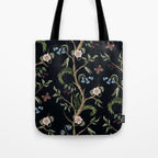 Tropical Chinoiserie Dark Peony Floral Tote Bag Gallery Image 1
