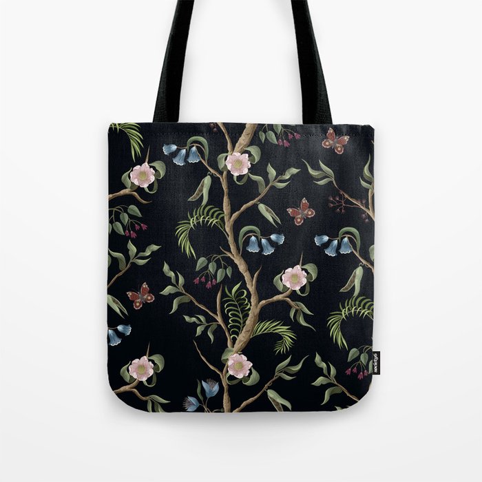 Tropical Chinoiserie Dark Peony Floral Tote Bag Gallery Image 1
