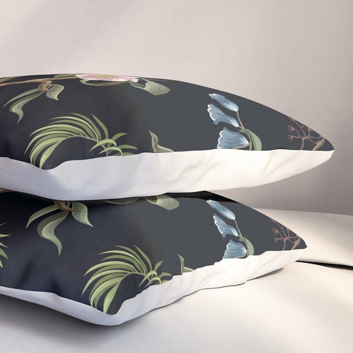 Tropical Chinoiserie Dark Peony Floral Pillow Sham Gallery Image 3