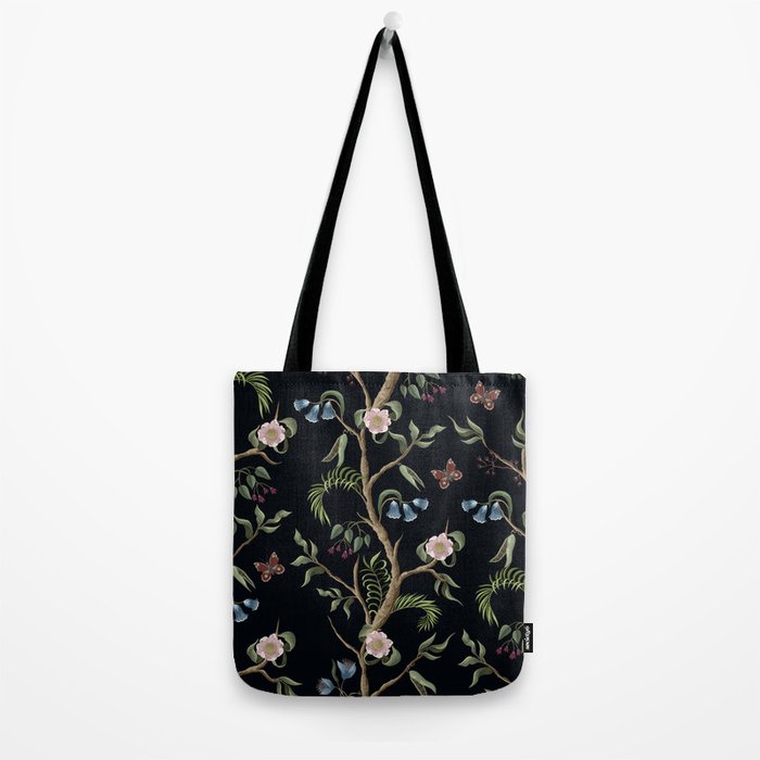 Tropical Chinoiserie Dark Peony Floral Tote Bag Gallery Image 2
