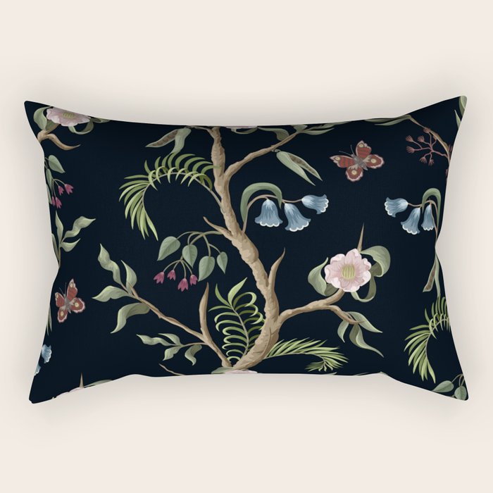 Tropical Chinoiserie Dark Peony Floral Rectangular Pillow Gallery Image 1
