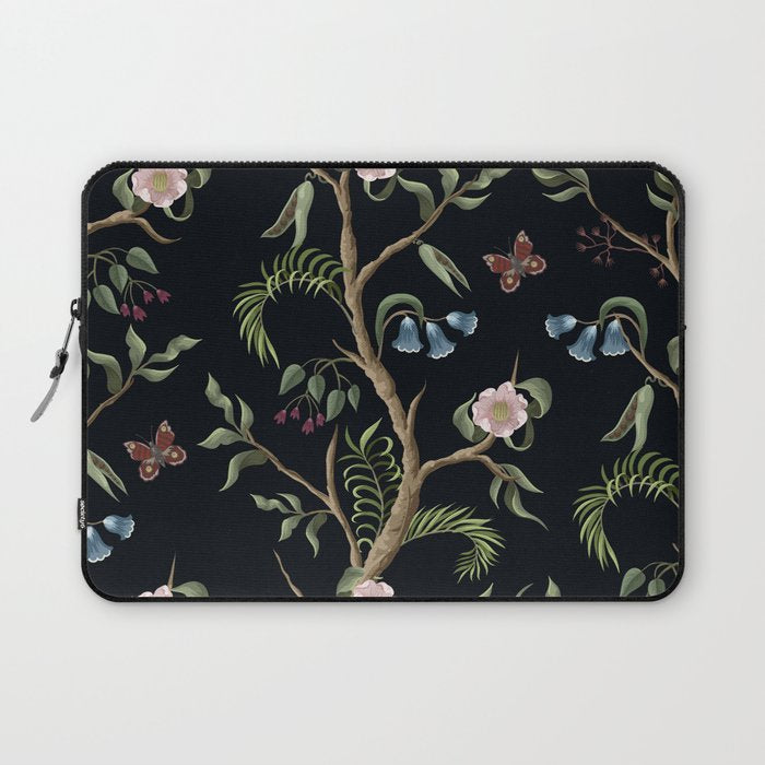 Tropical Chinoiserie Dark Peony Floral Laptop Sleeve Gallery Image 1