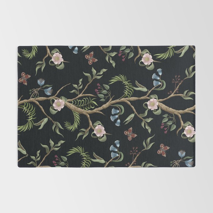 Tropical Chinoiserie Dark Peony Floral Rug Gallery Image 2