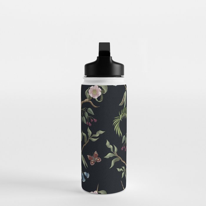 Tropical Chinoiserie Dark Peony Floral Water Bottle Gallery Image 3