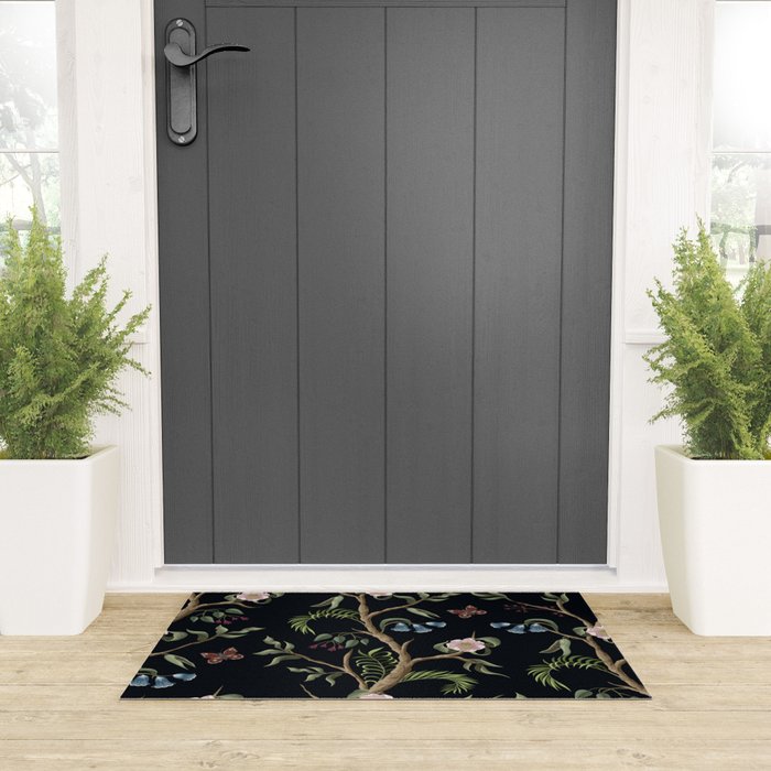 Tropical Chinoiserie Dark Peony Floral Welcome Mat Gallery Image 3