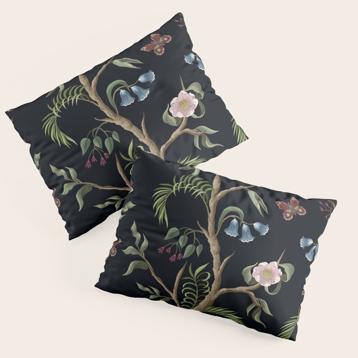 Tropical Chinoiserie Dark Peony Floral Pillow Sham Gallery Image 1