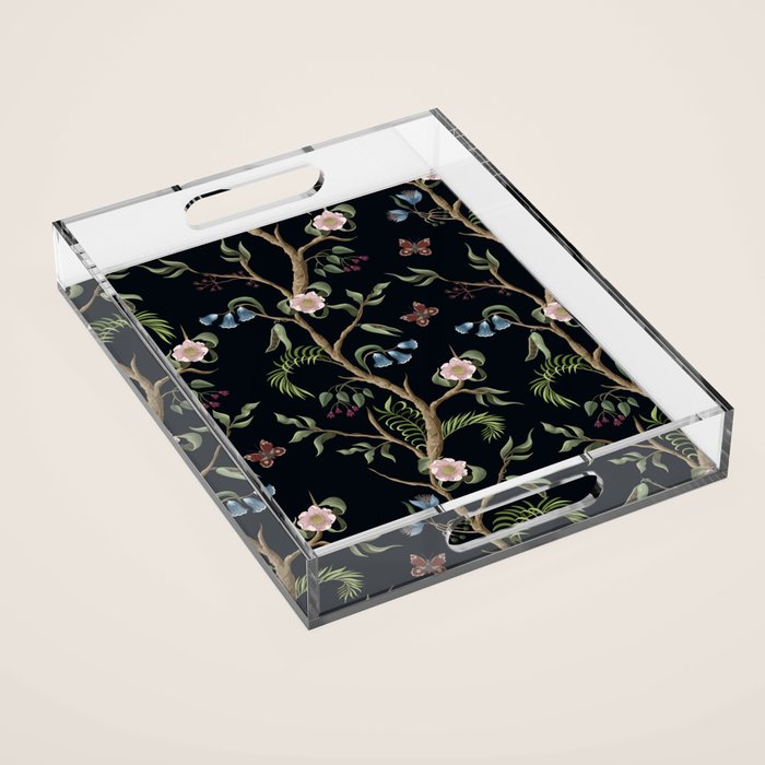 Tropical Chinoiserie Dark Peony Floral Acrylic Tray Gallery Image 1