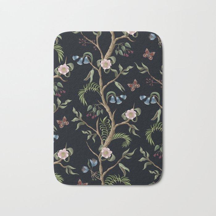 Tropical Chinoiserie Dark Peony Floral Bath Mat Gallery Image 1
