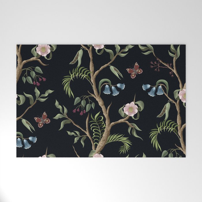 Tropical Chinoiserie Dark Peony Floral Welcome Mat Gallery Image 1