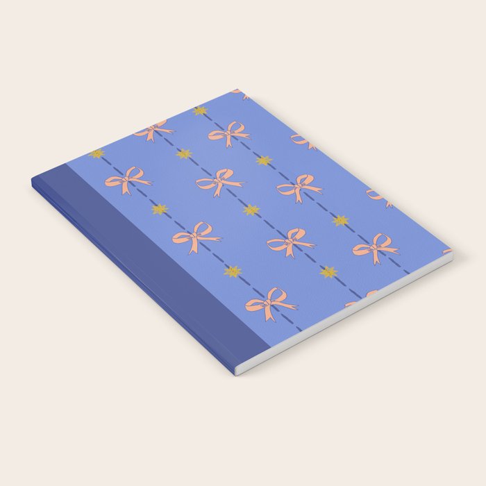 Cute Hair Bows & Stars in Sky Blue & Peach Notebook Gallery Image 2