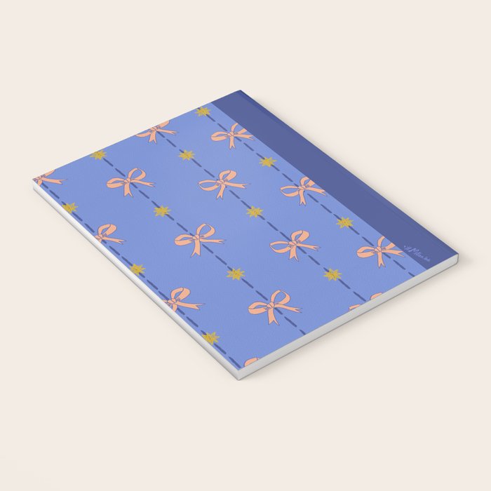 Cute Hair Bows & Stars in Sky Blue & Peach Notebook Gallery Image 3