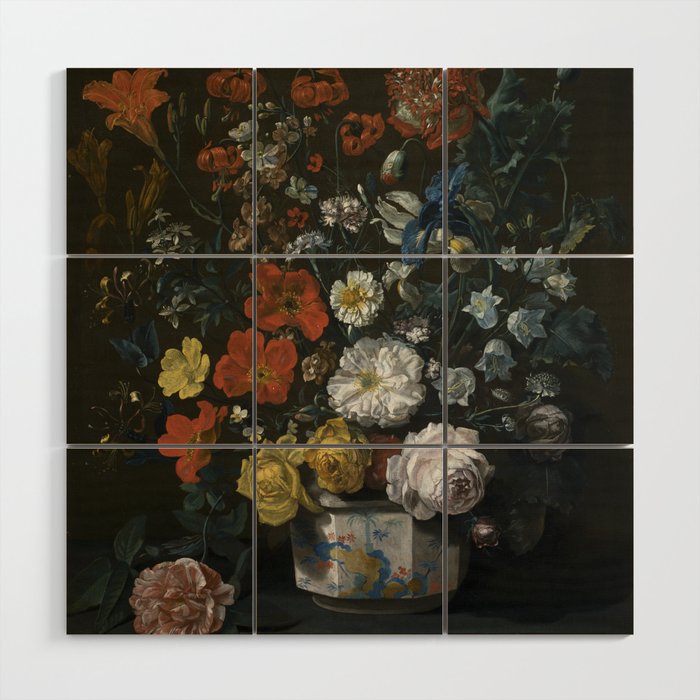 Flowers in a Chantilly Vase (c.1760) painting in high resolution by Louis Tessier.  Wood Wall Art Gallery Image 1