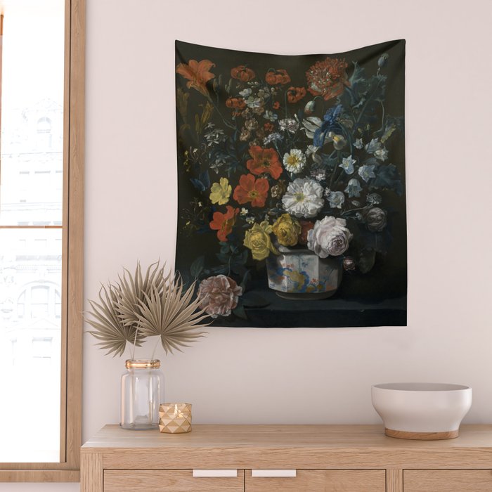 Flowers in a Chantilly Vase (c.1760) painting in high resolution by Louis Tessier.  Wall Tapestry Gallery Image 2