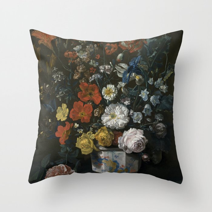 Flowers in a Chantilly Vase (c.1760) painting in high resolution by Louis Tessier.  Throw Pillow Gallery Image 6