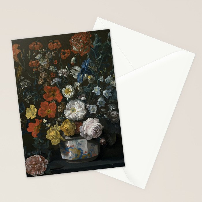 Flowers in a Chantilly Vase (c.1760) painting in high resolution by Louis Tessier.  Stationery Card Gallery Image 2