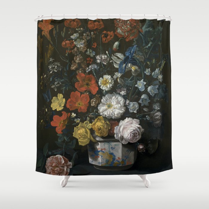 Flowers in a Chantilly Vase (c.1760) painting in high resolution by Louis Tessier.  Shower Curtain Gallery Image 1