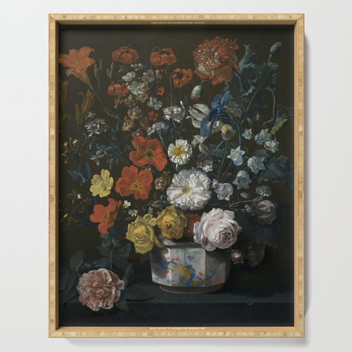 Flowers in a Chantilly Vase (c.1760) painting in high resolution by Louis Tessier.  Serving Tray Gallery Image 1