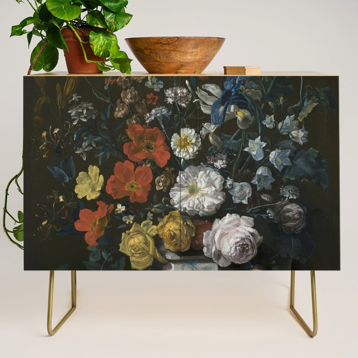 Flowers in a Chantilly Vase (c.1760) painting in high resolution by Louis Tessier.  Credenza Gallery Image 1