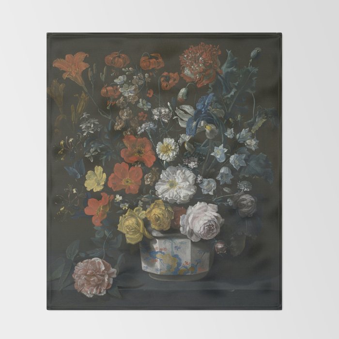 Flowers in a Chantilly Vase (c.1760) painting in high resolution by Louis Tessier.  Throw Blanket Gallery Image 2