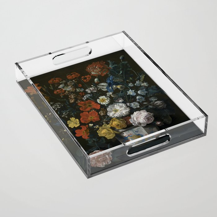 Flowers in a Chantilly Vase (c.1760) painting in high resolution by Louis Tessier.  Acrylic Tray Gallery Image 1