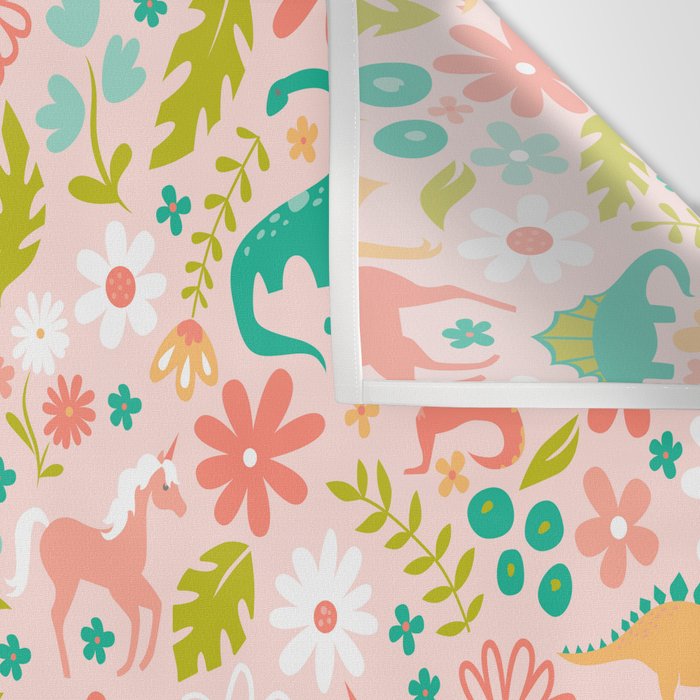 Dinosaurs + Unicorns in Pink + Teal Wall Tapestry Gallery Image 3