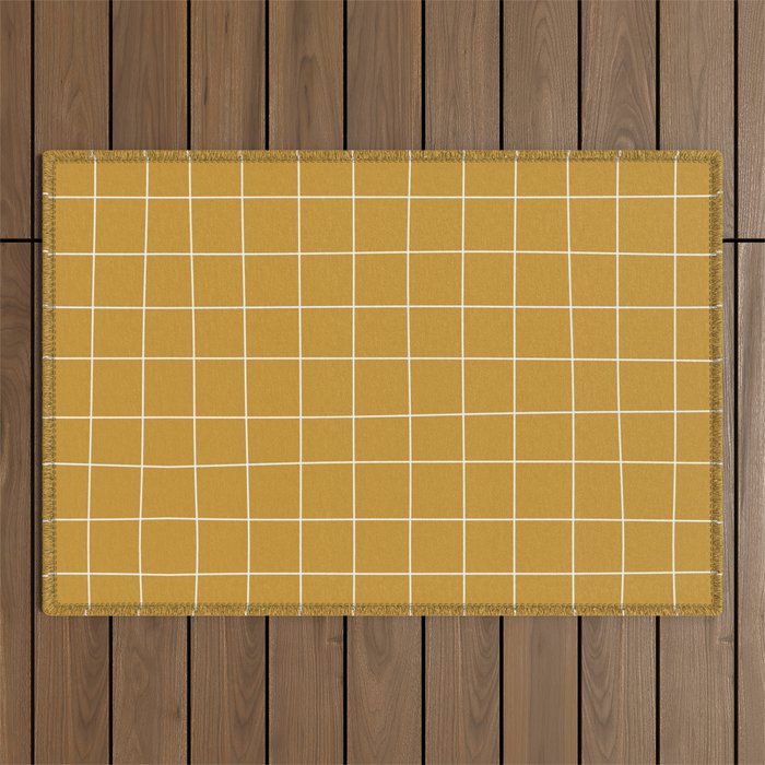 Hand Drawn Grid Golden Outdoor Rug Gallery Image 1