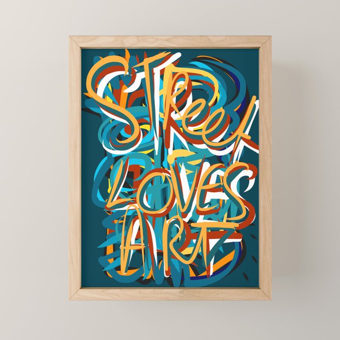 Street Loves Art Graffiti Urban Art Writing Blue and Yellow Mini Art Print Gallery Image 1
