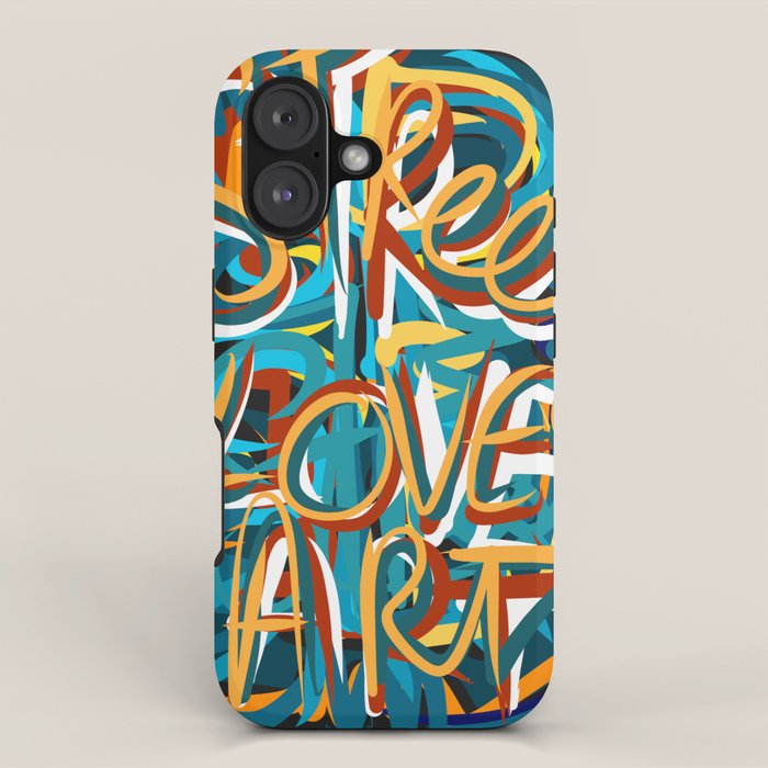 Street Loves Art Graffiti Urban Art Writing Blue and Yellow iPhone Case Gallery Image 1