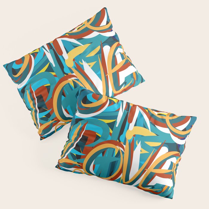 Street Loves Art Graffiti Urban Art Writing Blue and Yellow Pillow Sham Gallery Image 3