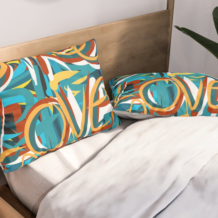 Street Loves Art Graffiti Urban Art Writing Blue and Yellow Pillow Sham Gallery Image 2