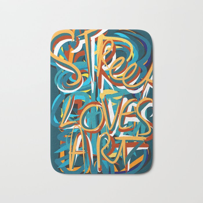Street Loves Art Graffiti Urban Art Writing Blue and Yellow Bath Mat Gallery Image 1