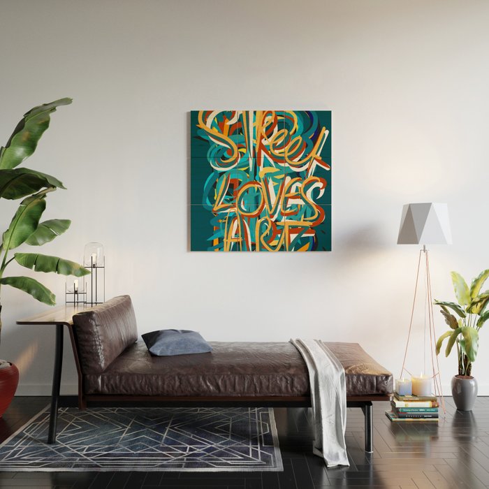 Street Loves Art Graffiti Urban Art Writing Blue and Yellow Wood Wall Art Gallery Image 2