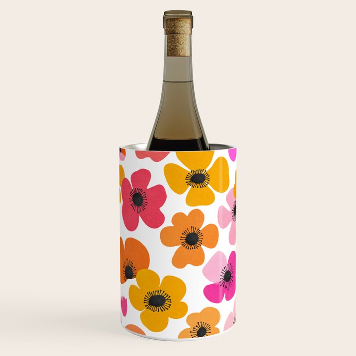 Midcentury Playful Botanical Bold Multicolor Retro Flowers White Wine Chiller Gallery Image 1