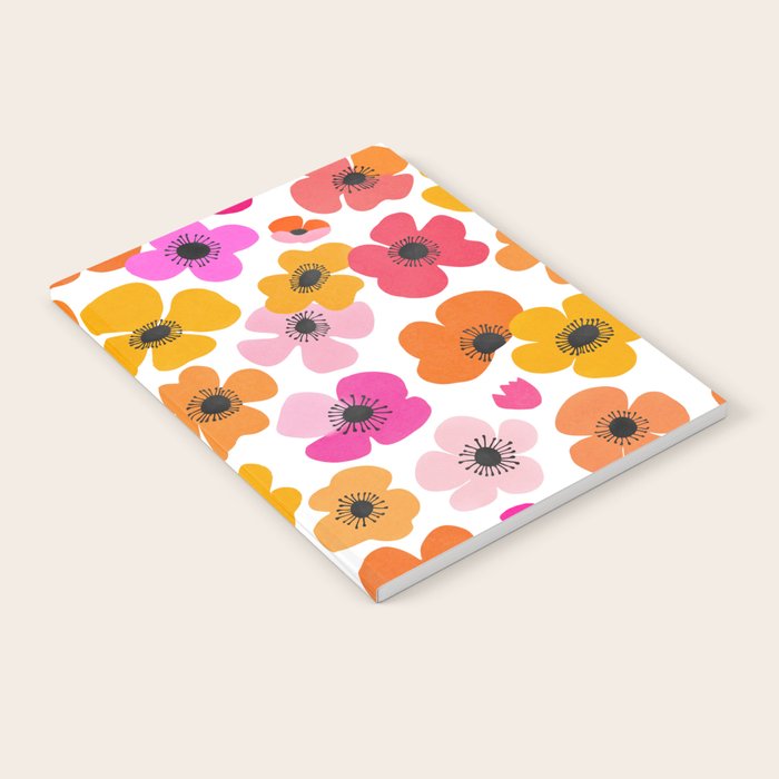 Midcentury Playful Botanical Bold Multicolor Retro Flowers White Notebook Gallery Image 2