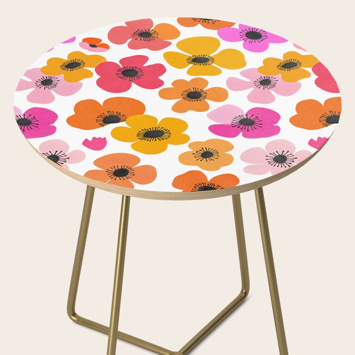 Midcentury Playful Botanical Bold Multicolor Retro Flowers White Side Table Gallery Image 2