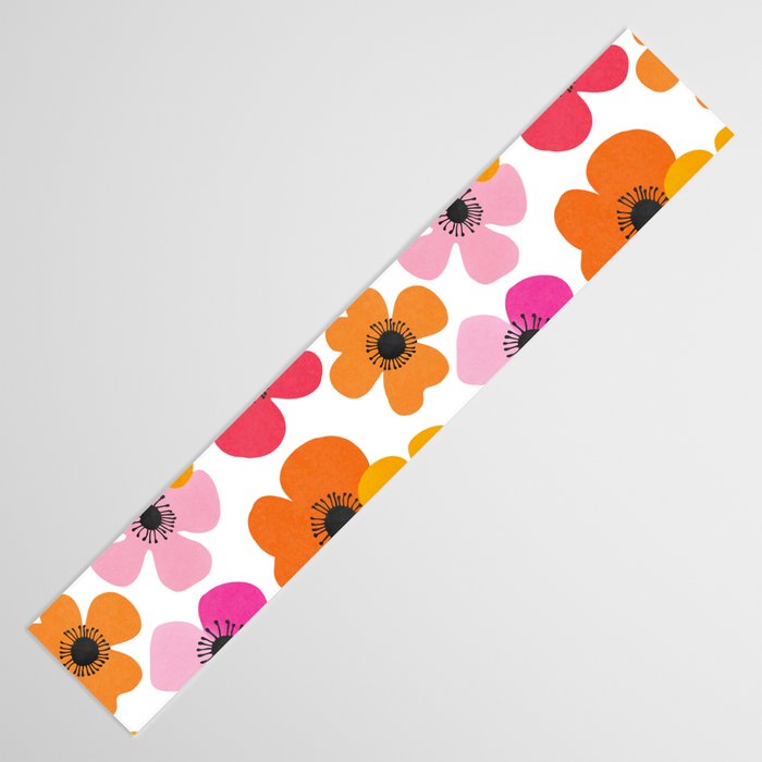 Midcentury Playful Botanical Bold Multicolor Retro Flowers White Table Runner Gallery Image 3