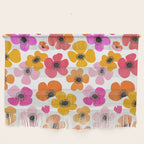 Midcentury Playful Botanical Bold Multicolor Retro Flowers White Wall Hanging Gallery Image 1
