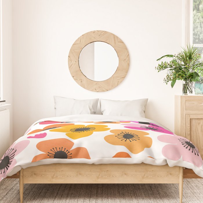 Midcentury Playful Botanical Bold Multicolor Retro Flowers White Duvet Cover Gallery Image 3