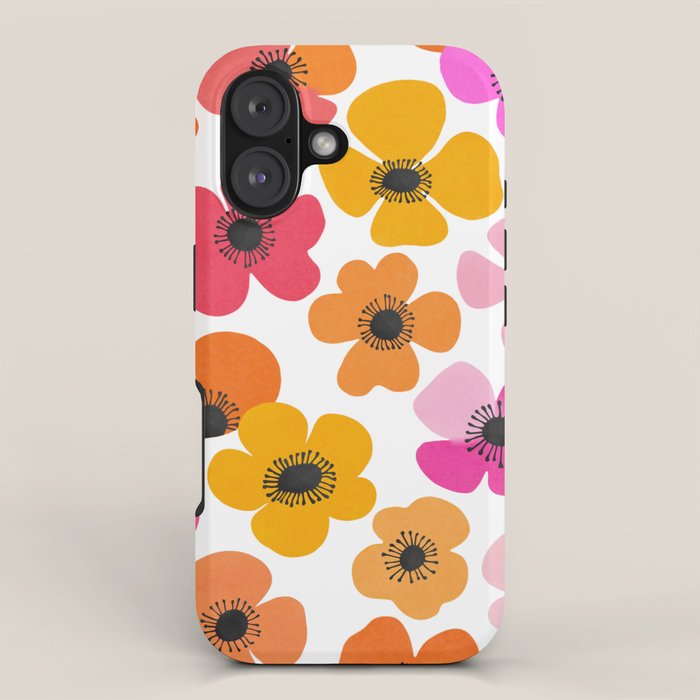 Midcentury Playful Botanical Bold Multicolor Retro Flowers White iPhone Case Gallery Image 1