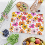 Midcentury Playful Botanical Bold Multicolor Retro Flowers White Cutting Board Gallery Image 2
