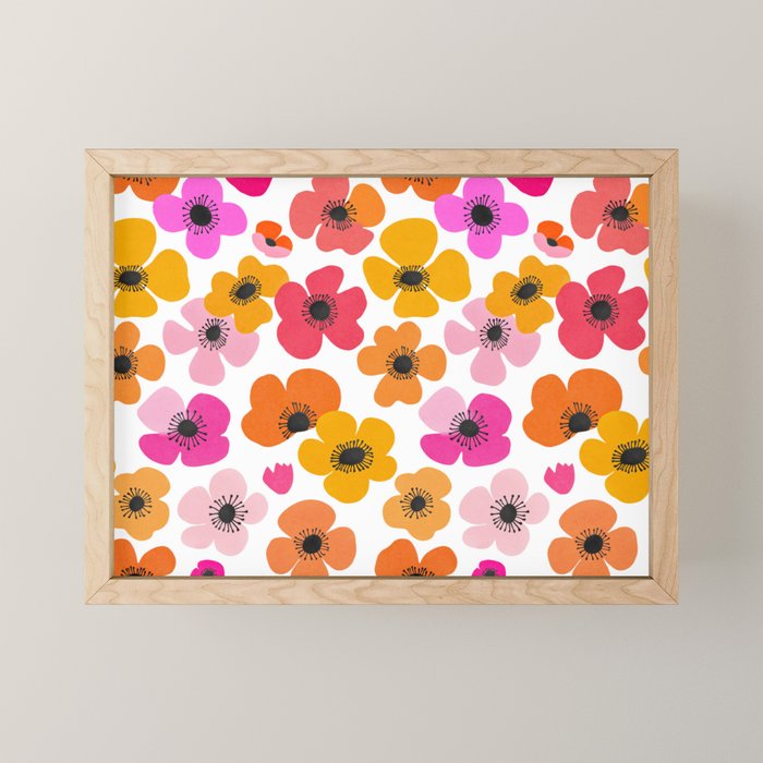 Midcentury Playful Botanical Bold Multicolor Retro Flowers White Mini Art Print Gallery Image 1
