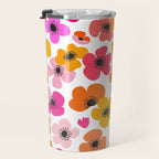 Midcentury Playful Botanical Bold Multicolor Retro Flowers White Travel Mug Gallery Image 3