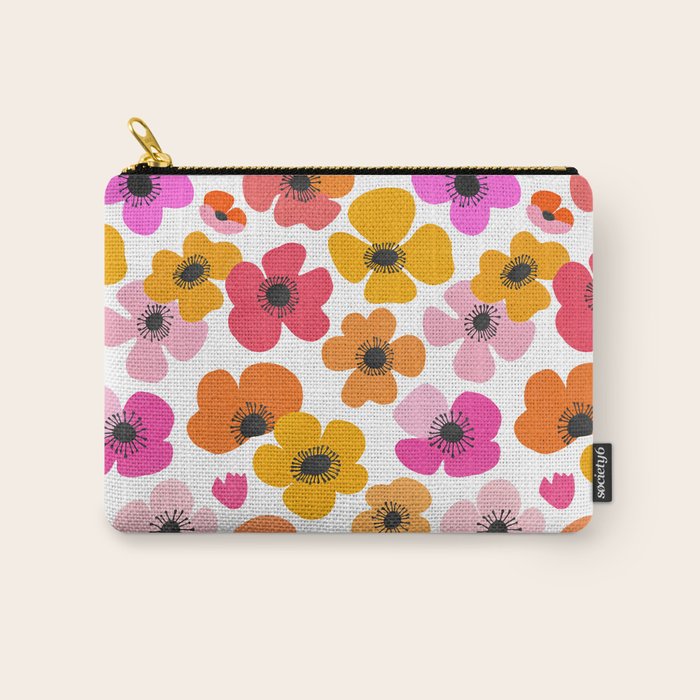 Midcentury Playful Botanical Bold Multicolor Retro Flowers White Carry All Pouch Gallery Image 1